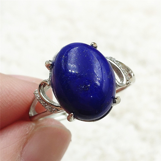 Pierścień Lapis Lazuli 925 srebro regulowany 14x10mm prostokątny pierścień kryształ dla kobiety - Wianko - 16