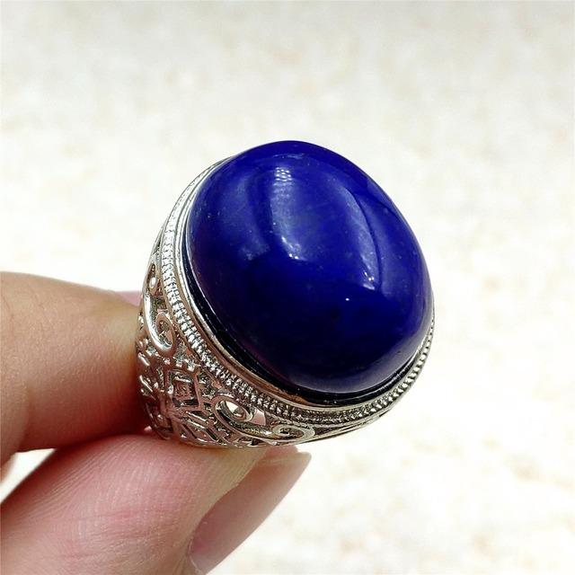 Pierścień Lapis Lazuli 925 srebro regulowany 14x10mm prostokątny pierścień kryształ dla kobiety - Wianko - 46