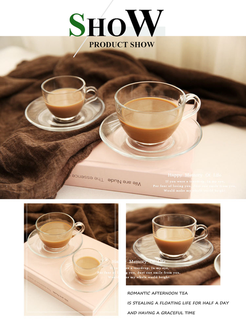 Zestaw filiżanek i spodków do kawy - przezroczyste kubki do herbaty i kawy, wielokrotnego użytku, stylizowane na Turcję - Wianko - 2
