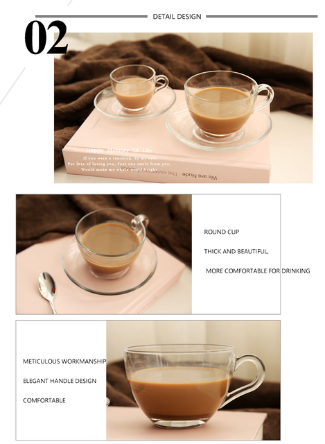 Zestaw filiżanek i spodków do kawy - przezroczyste kubki do herbaty i kawy, wielokrotnego użytku, stylizowane na Turcję - Wianko - 5