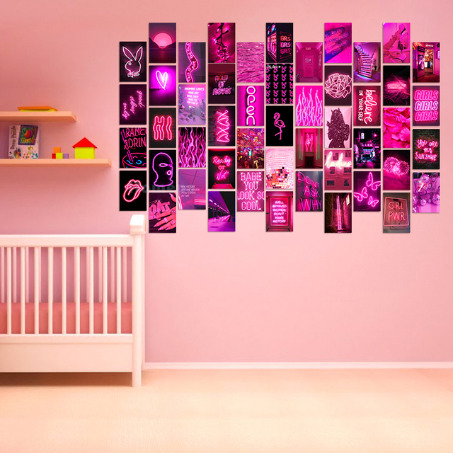 Zestaw 50 neonowych zdjęć ściany w różowym kolorze - idealne dekoracje do sypialni dla nastolatków - Wianko - 4