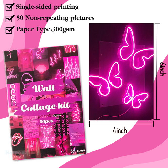 Zestaw 50 neonowych zdjęć ściany w różowym kolorze - idealne dekoracje do sypialni dla nastolatków - Wianko - 3