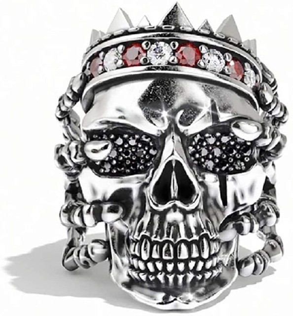 Pierścień mężczyźni czaszka kryształ metalowy Chunky - Wianko - 5