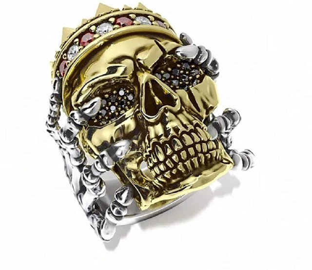 Pierścień mężczyźni czaszka kryształ metalowy Chunky - Wianko - 7