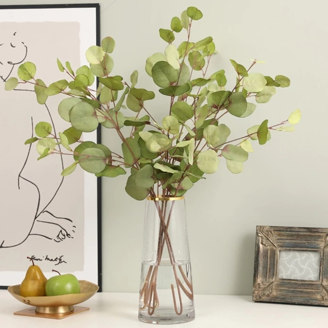 Sztuczna roślina eukaliptusa - długi oddział, jedwabne liście - wystrój wnętrz, dekoracja domu, ślub, DIY, kompozycja kwiatowa - Wianko - 3