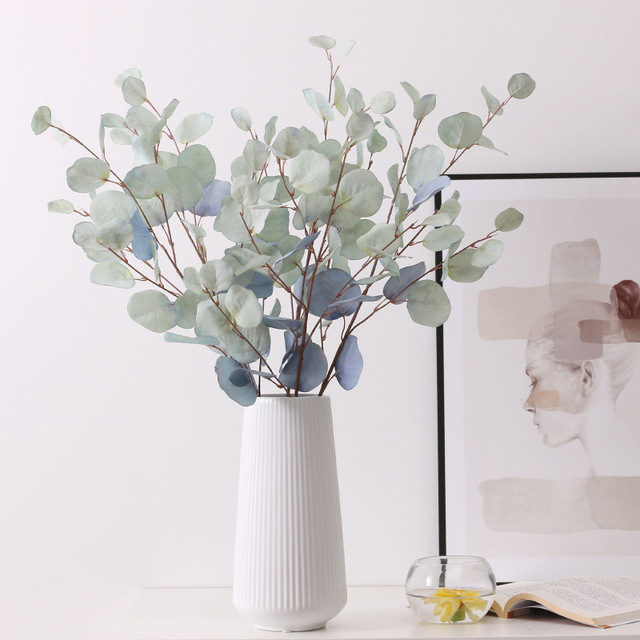 Sztuczna roślina eukaliptusa - długi oddział, jedwabne liście - wystrój wnętrz, dekoracja domu, ślub, DIY, kompozycja kwiatowa - Wianko - 6