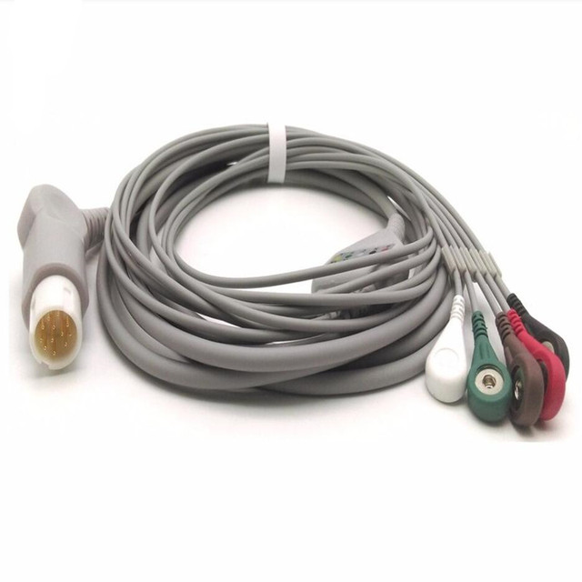 Kabel EKG 5-leadwire 2021 kompatybilny z monitorem pacjenta Philips/HP 12Pin MP20/VM6 Snap End AHA - Wianko - 7
