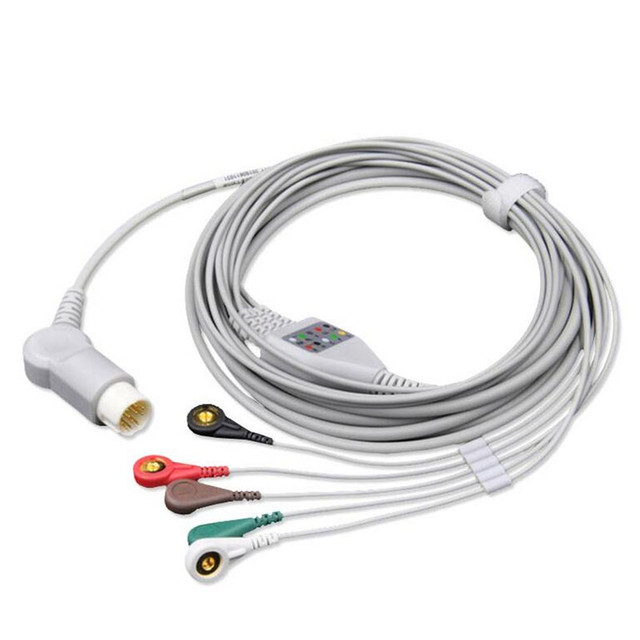 Kabel EKG 5-leadwire 2021 kompatybilny z monitorem pacjenta Philips/HP 12Pin MP20/VM6 Snap End AHA - Wianko - 5