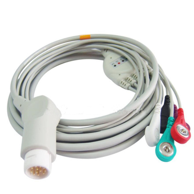 Kabel EKG 5-leadwire 2021 kompatybilny z monitorem pacjenta Philips/HP 12Pin MP20/VM6 Snap End AHA - Wianko - 6