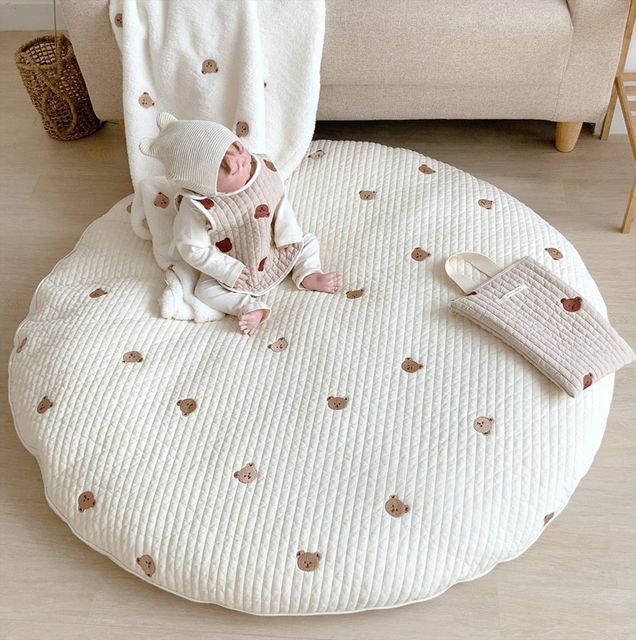 Mata piankowa do zabawy dla niemowląt i dzieci - Okrągła poduszka siedząca i gruba bawełniana mata dywanowa do gry - Wianko - 7