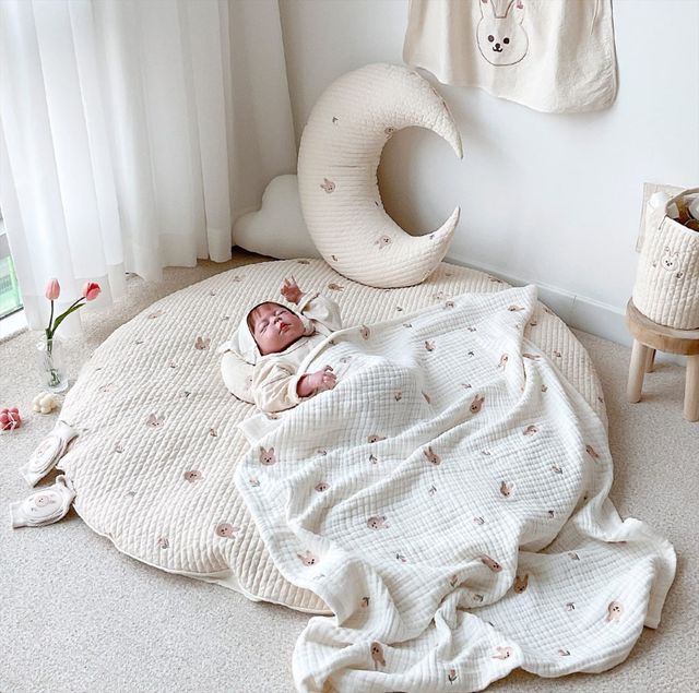 Mata piankowa do zabawy dla niemowląt i dzieci - Okrągła poduszka siedząca i gruba bawełniana mata dywanowa do gry - Wianko - 18