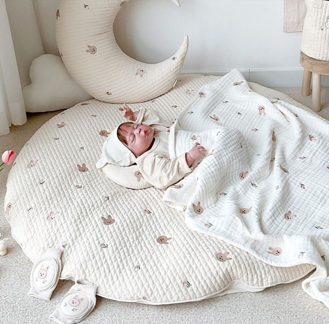 Mata piankowa do zabawy dla niemowląt i dzieci - Okrągła poduszka siedząca i gruba bawełniana mata dywanowa do gry - Wianko - 9