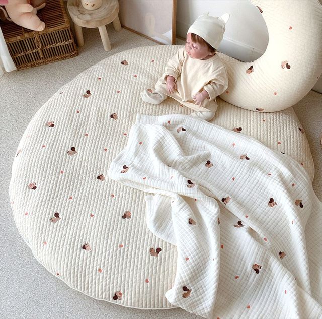 Mata piankowa do zabawy dla niemowląt i dzieci - Okrągła poduszka siedząca i gruba bawełniana mata dywanowa do gry - Wianko - 8