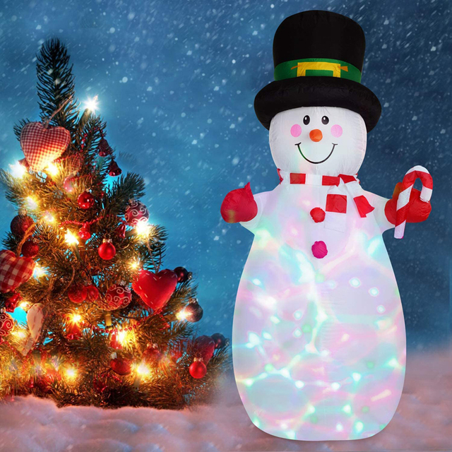 Oświetlony nadmuchiwany bałwan 6ft z kapeluszem, dekoracja na Boże Narodzenie z wbudowanymi wielobarwnymi diodami LED - Wianko - 2