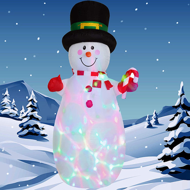 Oświetlony nadmuchiwany bałwan 6ft z kapeluszem, dekoracja na Boże Narodzenie z wbudowanymi wielobarwnymi diodami LED - Wianko - 1