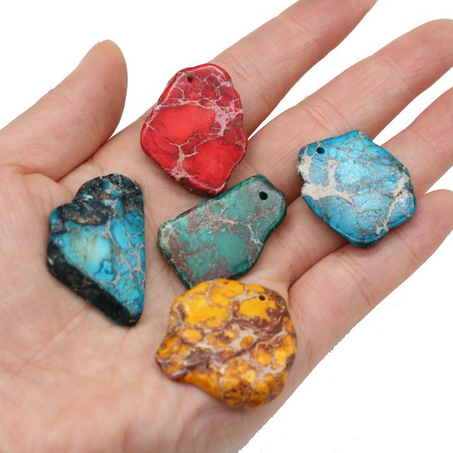 Zawieszki Charms z kamienia naturalnego, 2 sztuki, różne niebieskie kolory, rozmiar 18-40mm - Wianko - 4