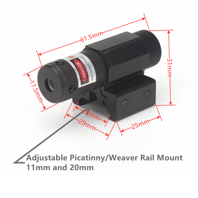 Mini czerwony celownik laserowy z regulacją, montażem na szynie Picatinny/Weaver 11mm/20mm - 635-655nm, idealny do polowań - Wianko - 3