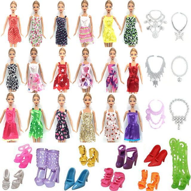 Zestaw 10 sztuk pięknych ubrań imprezowych, naszyjnik z tworzywa sztucznego i buty dla lalki Barbie - Wianko - 3