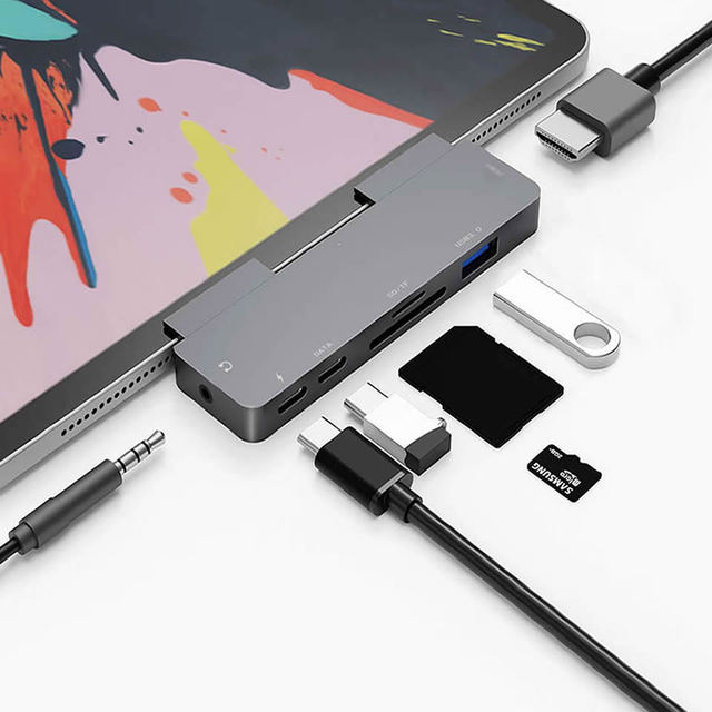 USB C Hub 4K HDMI Adapter z USB-C PD, USB3.0, 3.5mm Jack, USB typ C dla iPada Pro, MacBook Pro/Air - Wianko - 1