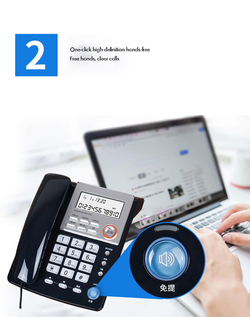 Telefon stacjonarny z identyfikatorem dzwoniącego/czekaniem na połączenie, podświetlanymi czerwonymi przyciskami i szybkim wybieraniem do domowego biura - Wianko - 3