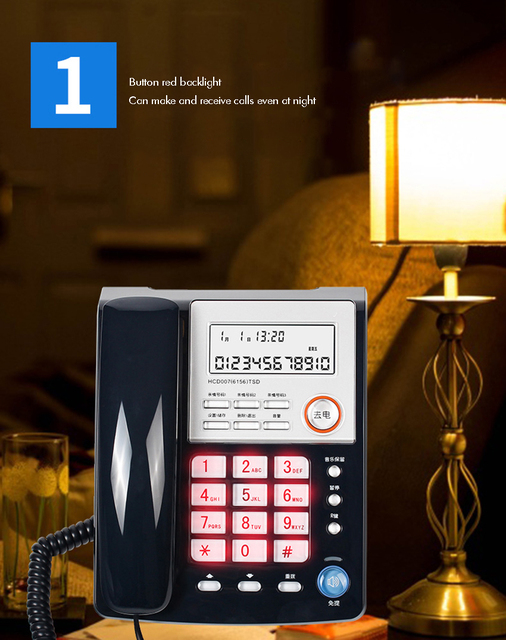 Telefon stacjonarny z identyfikatorem dzwoniącego/czekaniem na połączenie, podświetlanymi czerwonymi przyciskami i szybkim wybieraniem do domowego biura - Wianko - 2