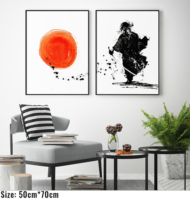 Czarno-czerwony samuraj wojownik plakat i druk japoński atrament na płótnie do salonu - Wianko - 1