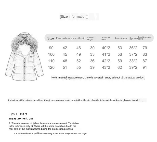 Kurtka dziecięca zimowa z futrem i kapturem, 2 części: kurtka i spodnie, rozmiary dla dziewczynek i chłopców (2020) - Wianko - 4