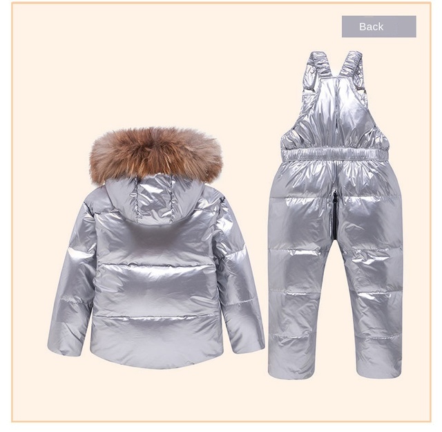 Kurtka dziecięca zimowa z futrem i kapturem, 2 części: kurtka i spodnie, rozmiary dla dziewczynek i chłopców (2020) - Wianko - 6