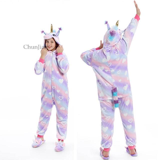 Miękkie zimowe Flanelowe Kigurumi piżamy dziecięce dla małych dziewczynek - Jednorożec Animes Onesie - Wianko - 31