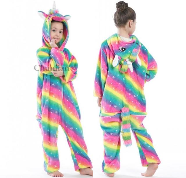 Miękkie zimowe Flanelowe Kigurumi piżamy dziecięce dla małych dziewczynek - Jednorożec Animes Onesie - Wianko - 23