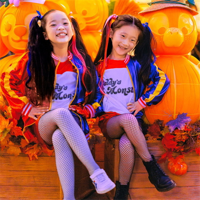 Dziecięcy, dziewczęcy kostium Cosplay Harrego Quinna z filmu Suicide Squad w stylu Halloween, w zestawie z marynarką i spodniami oraz nadmuchiwany kij do baseballa w formie potwora - Wianko - 4
