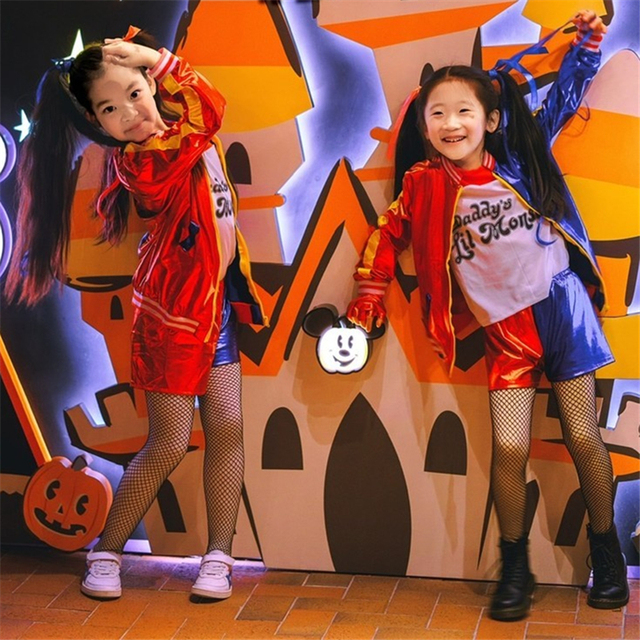 Dziecięcy, dziewczęcy kostium Cosplay Harrego Quinna z filmu Suicide Squad w stylu Halloween, w zestawie z marynarką i spodniami oraz nadmuchiwany kij do baseballa w formie potwora - Wianko - 5