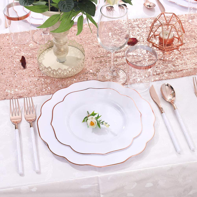 Jednorazowe zastawy stołowe białe, 20 sztuk, 7,5 cala i 10,25 cala - nadające się na wesela, uroczystości i imprezy - Wianko - 4