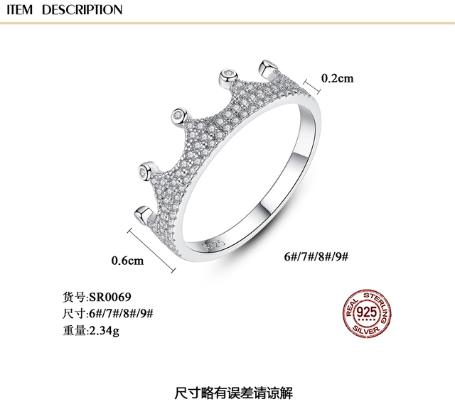 Pierścionek zaręczynowy w kształcie korony z cyrkoniami AAAAA, srebro 925 - Wianko - 1