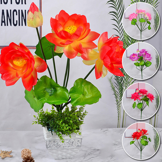 Sztuczne lilie wodne - symulacja małych lotosów, do własnej aranżacji wnętrz i dekoracji stołu - Wianko - 1