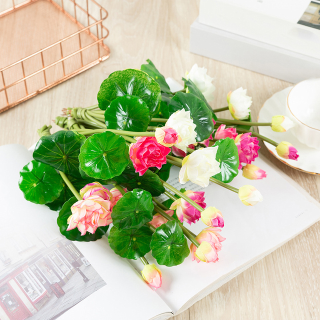 Sztuczne lilie wodne - symulacja małych lotosów, do własnej aranżacji wnętrz i dekoracji stołu - Wianko - 4