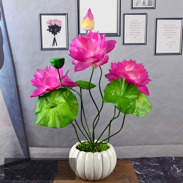 Sztuczne lilie wodne - symulacja małych lotosów, do własnej aranżacji wnętrz i dekoracji stołu - Wianko - 3