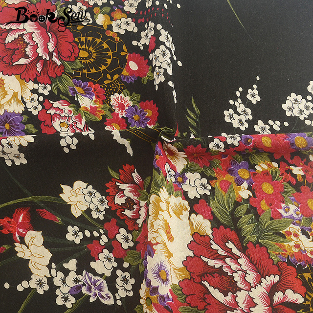 Bawełniana lniana tkanina z wydrukowanymi czerwonymi kwiatami - metry Booksew do szycia obrusów, kurtyn i sofy tkaniny DIY - Wianko - 4