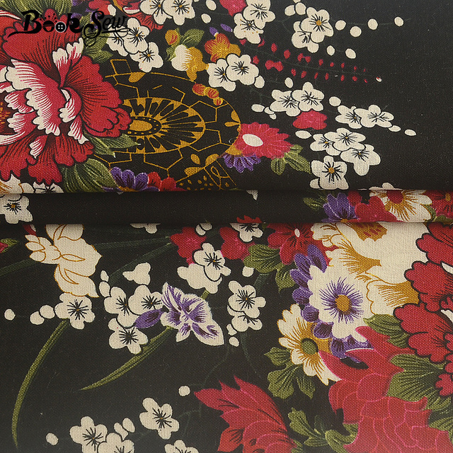 Bawełniana lniana tkanina z wydrukowanymi czerwonymi kwiatami - metry Booksew do szycia obrusów, kurtyn i sofy tkaniny DIY - Wianko - 5