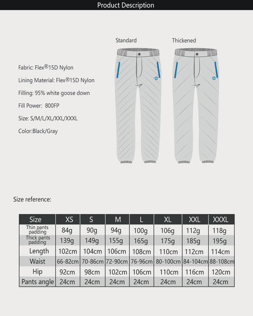 AEGISMAX Spodnie turystyczne męskie zimowe ultralekkie, długie, wodoodporne, wykonane z nylonu, ocieplane gęsim puchem 800FP - Wianko - 1