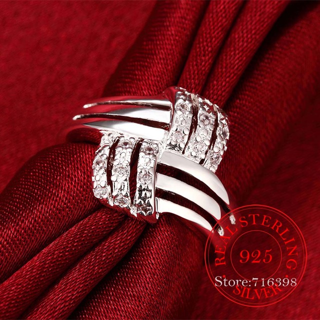Vintage Pierścionek z 925 srebra z cyrkonem kryształowej pary ślubnych pierścieni srebrnych dla kobiet i mężczyzn - Wianko - 5