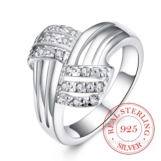 Vintage Pierścionek z 925 srebra z cyrkonem kryształowej pary ślubnych pierścieni srebrnych dla kobiet i mężczyzn - Wianko - 1
