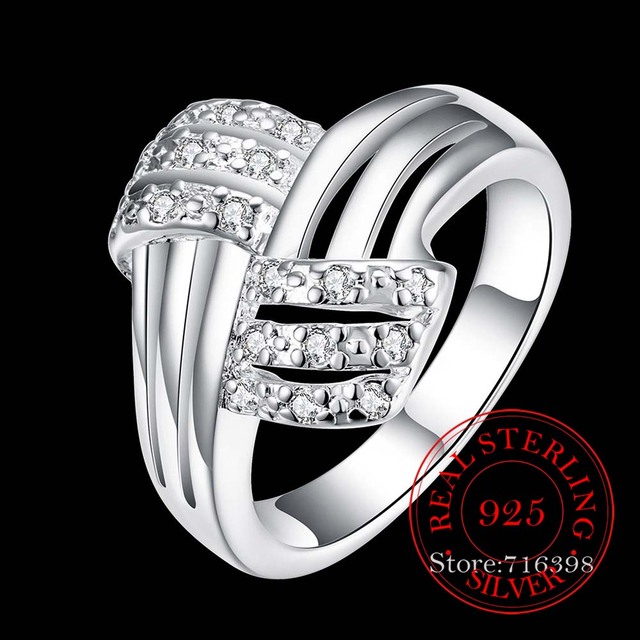 Vintage Pierścionek z 925 srebra z cyrkonem kryształowej pary ślubnych pierścieni srebrnych dla kobiet i mężczyzn - Wianko - 2