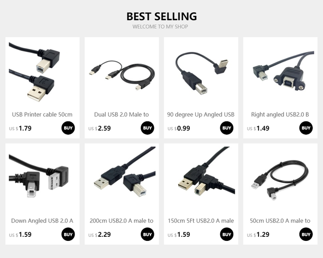 Kabel USB 2.0 A męski na B męski, 50cm, 100cm, 90 stopni, kątowy, czarny - Wianko - 1