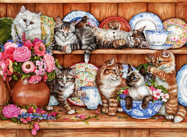 Puzzle Jigsaw edukacyjne Puppy Cats Debbie Cook 1000 sztuk - gra logiczna, dekoracja świąteczna stół prezent, wymiary 66x48 cm - Wianko - 2