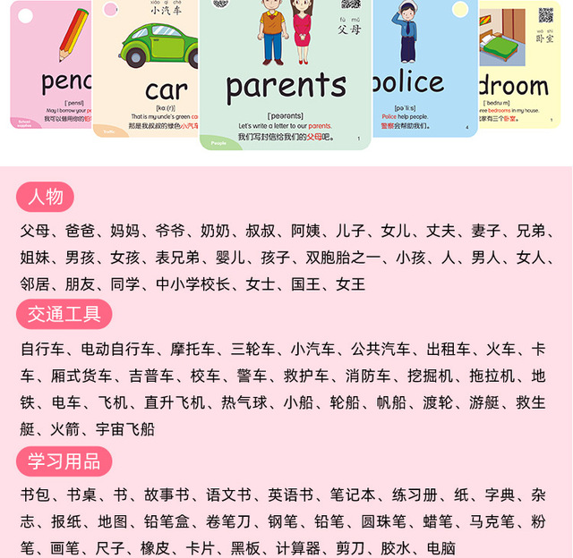 Fiszki edukacyjne chiński-angielski dla dzieci - 300 sztuk, 600 słów, 20 kategorii - Wianko - 8