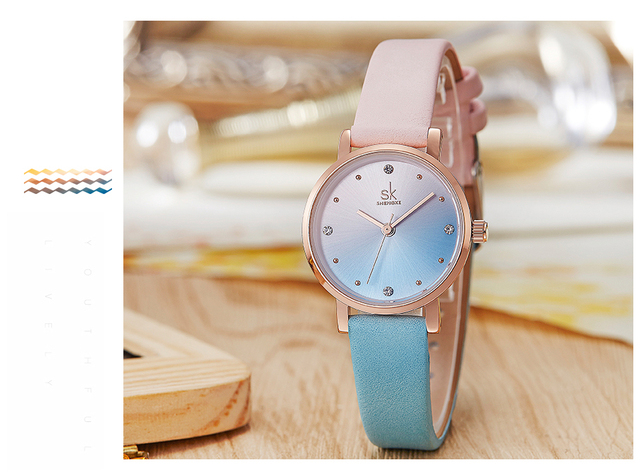Kwarcowy zegarek damski Shengke SK Montre Femme, kolorowa skóra, 2021 #K8029 - Wianko - 3