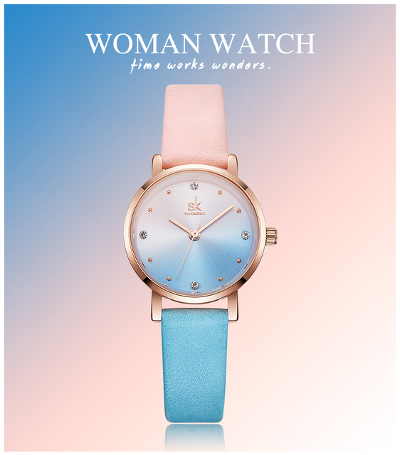 Kwarcowy zegarek damski Shengke SK Montre Femme, kolorowa skóra, 2021 #K8029 - Wianko - 1