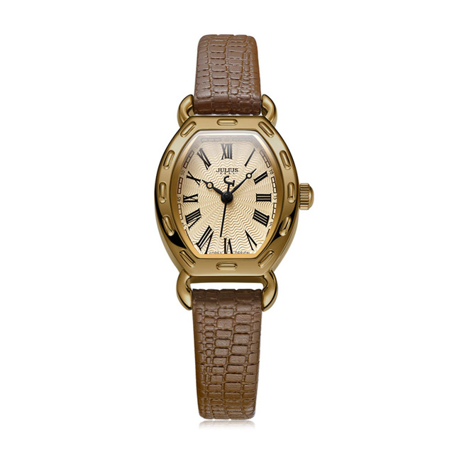 Zegarek damski JULIUS JA-544 mała tarcza, rzymskie cyfry, złoto różowe, skóra, antyczny styl - Wianko - 1