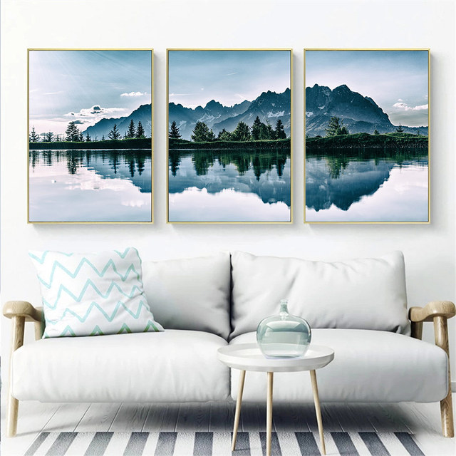 Plakat artystyczny na płótnie krajobraz górskiego jeziora Nordic Wall Art malarstwo salon dekoracja domowa - Wianko - 1